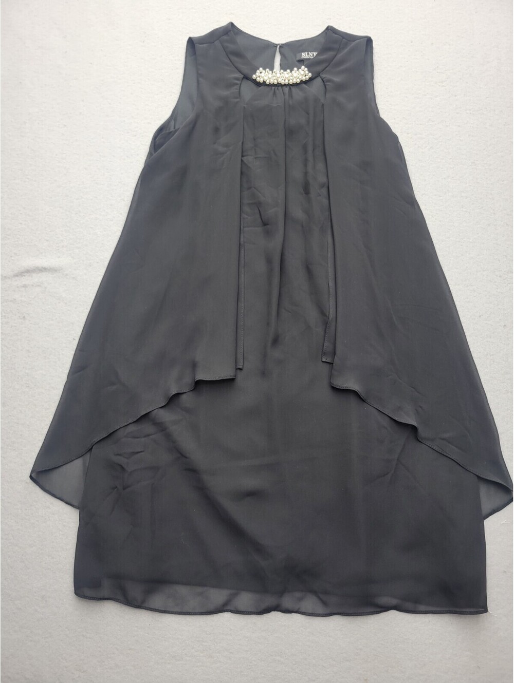 SLNY Womens Dress Size 6 Black Trapeze Midi Sleeveless Solid Beads Casual Party